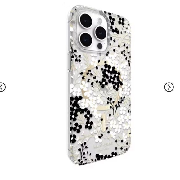 Kate Spade iPhone 15 Plus Protective Case MagSafe Black & White Floral Gems - Picture 2 of 7